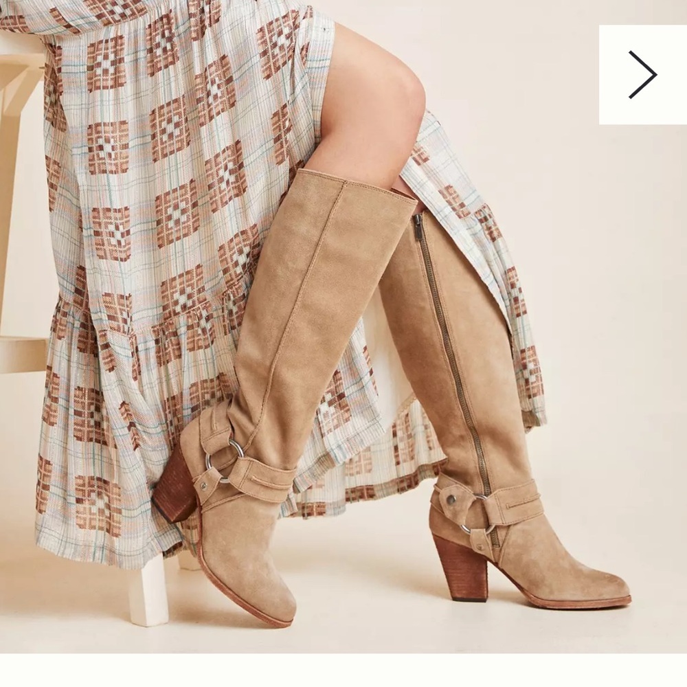 FRYE Anthropologie Suede Essa Seam Harness Tall Knee Boots Sz 6.5 NWOT